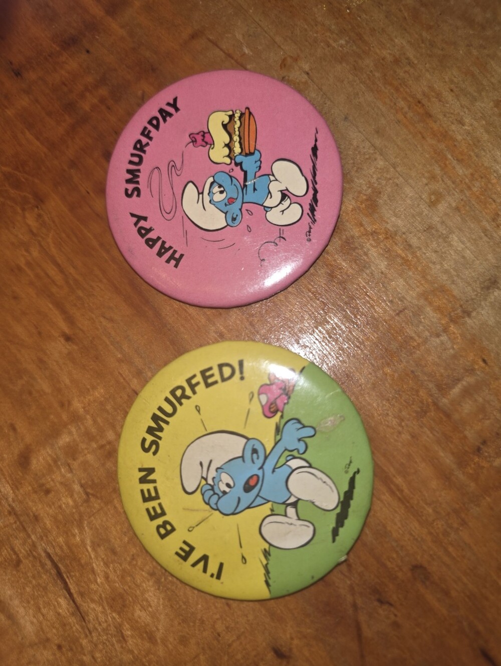 I've Been Smurfed! 2" Round Pinback Button Smurfs Peyo Lot Of 2 "Happy Smurfday"